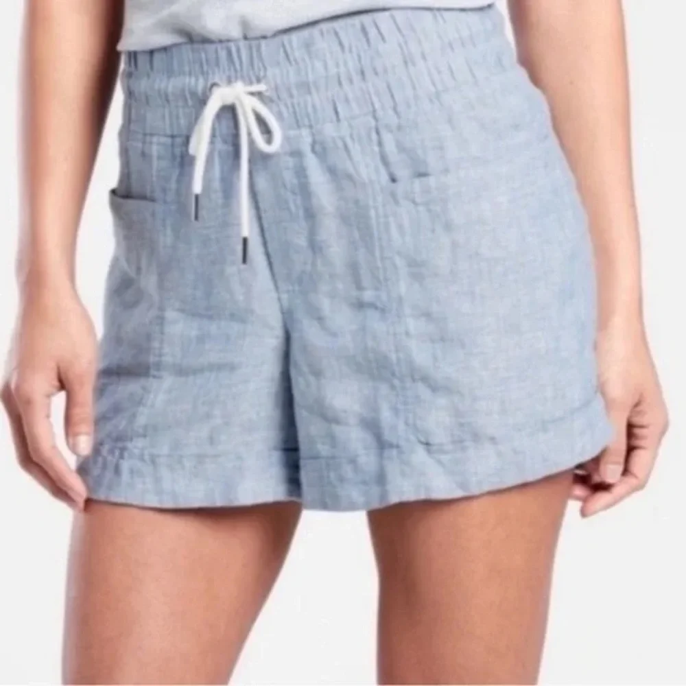 athleta cabo 100% linen gray blue shorts